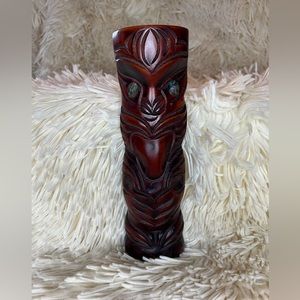 NUMBERED Hand Carved Teko Teko Wood Figure Rotorua, New Zealand Paua Shell Eyes